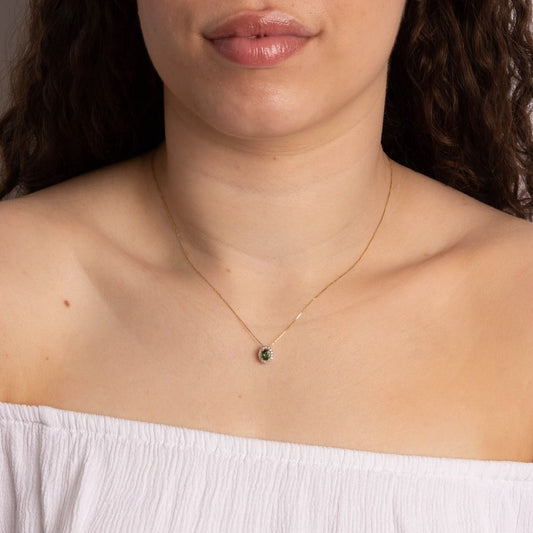 Green Tourmaline with Diamond Surround Pendant in 9ct Gold with chain