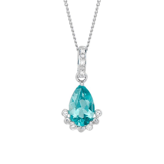 Teardrop Apatite Pendant With Diamond In 9ct White Gold