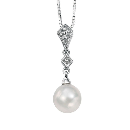 9ct WHT DIA WHT FWT PRL PENDT GP785W