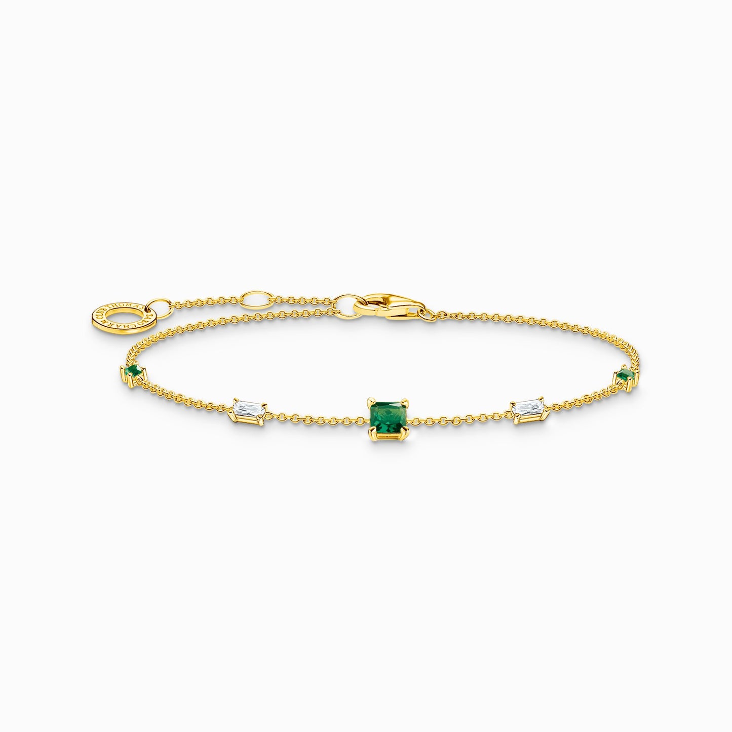 Bracelet with green and white stones 18k gold plated