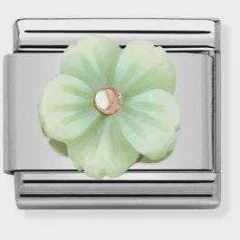 Composable Classic STONE SYMBOLS in stainless steel and 9k rose gold (10_Flower in GREEN MOTHER OF PEAR)