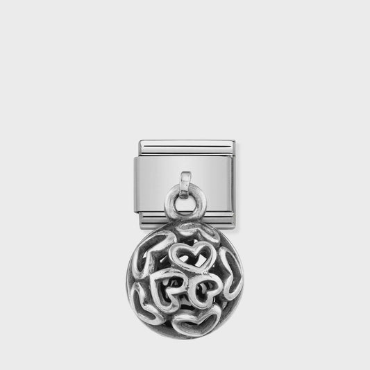Composable Classic CHARMS ROUND CAGES steel, 925 silver and stones (02_BLACK AGATE Hearts)