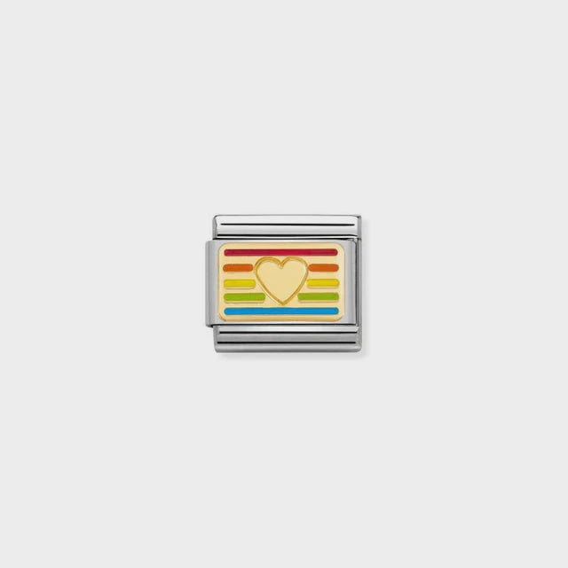 Composable Classic PLATES steel , enamel and bonded yellow gold (24_Rainbow HEART flag)