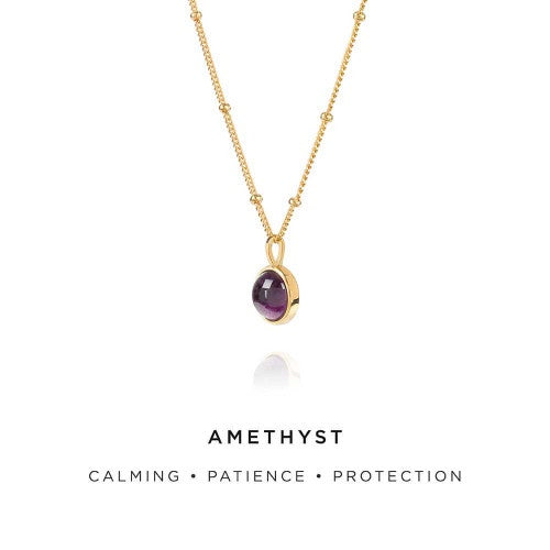 AMETHYST HEALING STONE NECKLACE 18CT GOLD PLATE