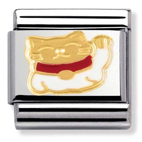 COMPOSABLE Classic EARTH ANIMALS 1 in stainless steel with enamel and bonded yellow gold (14_Maneki-Neko)