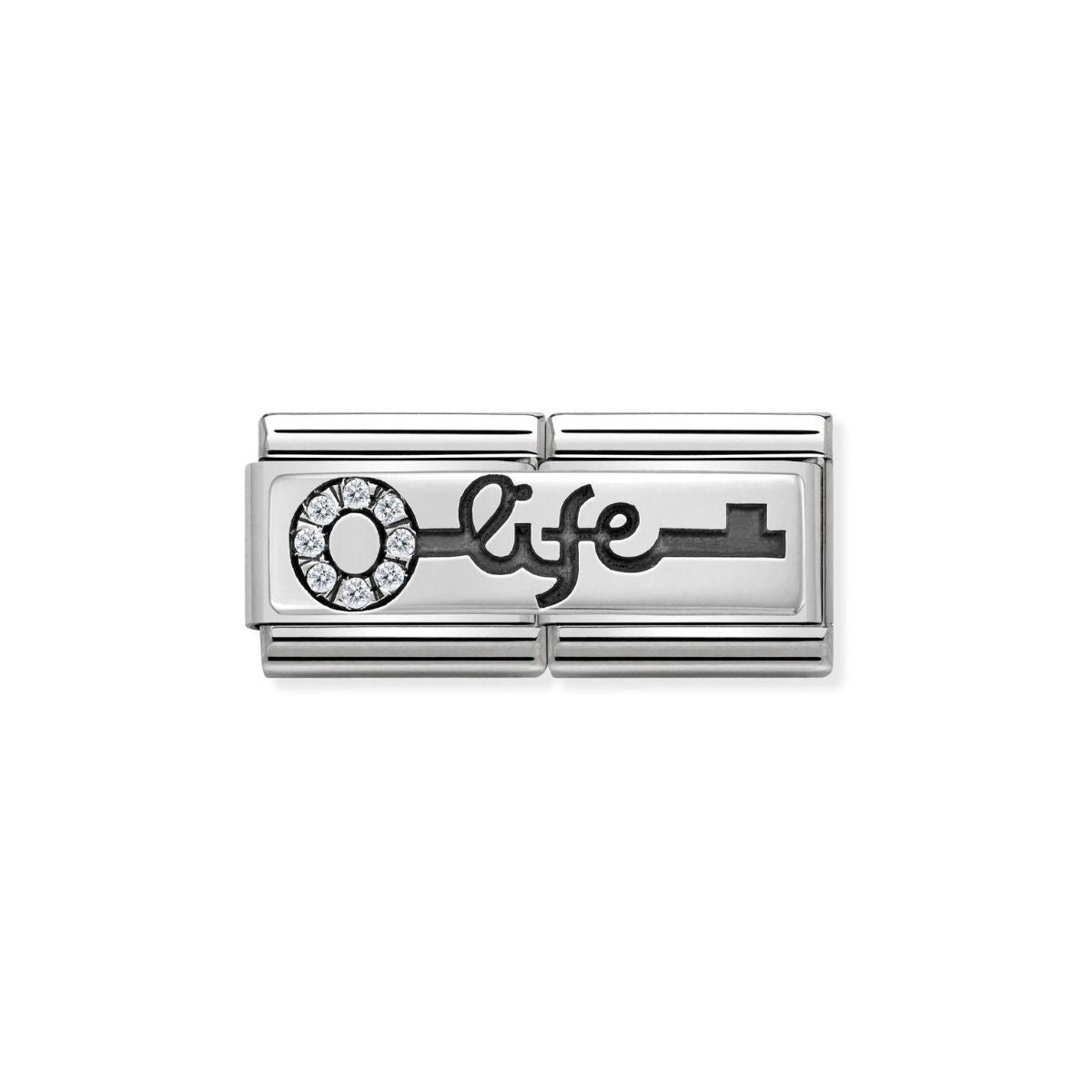 Classic Silver & CZ Key Life Double Charm