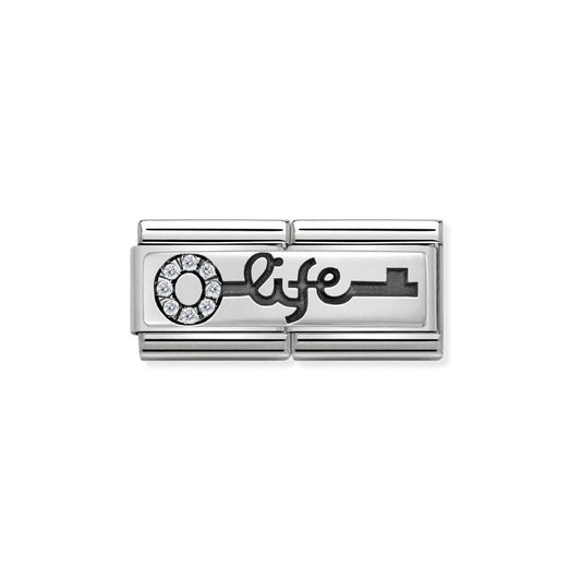 Classic Silver & CZ Key Life Double Charm