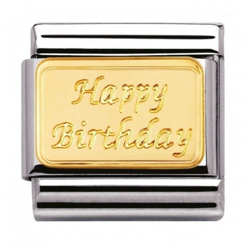 COMPOSABLE Classic ENGRAVED SIGNS in stainless steel with bonded yellow gold CUSTOM (09_Happy Birthday (engraved))