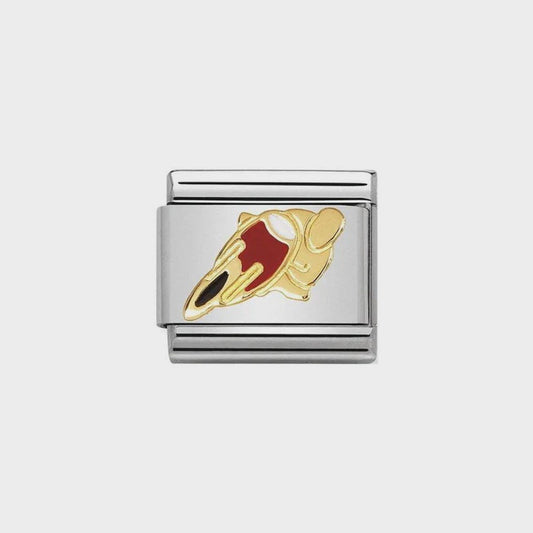 COMPOSABLE Classic SPORTS 1 in stainless steel with enamel and bonded yellow gold (07_Leaning motorcyclist)