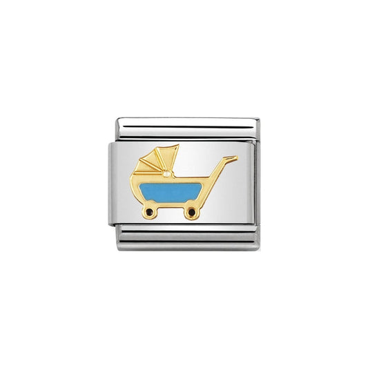 Nomination Classic 18ct Gold and Blue Pram Charm
