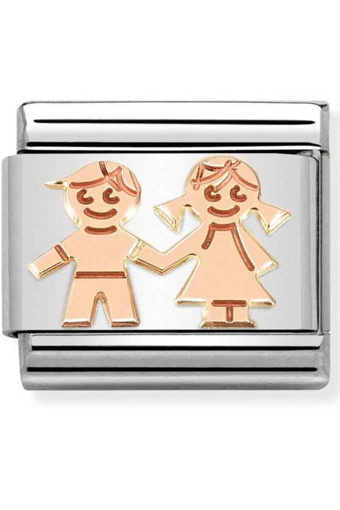 Composable Classic SYMBOLS stainless steel and 9k rose gold (33_Siblings Holding Hands)