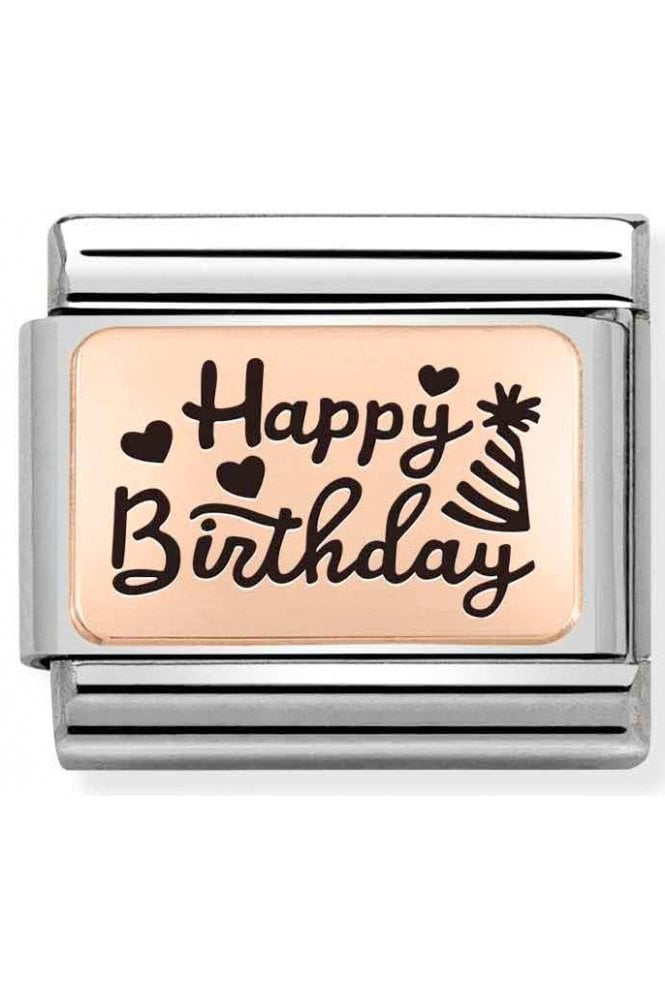 Composable Classic PLATES (IC) steel and 9k rose gold (11_Happy Birthday italics)