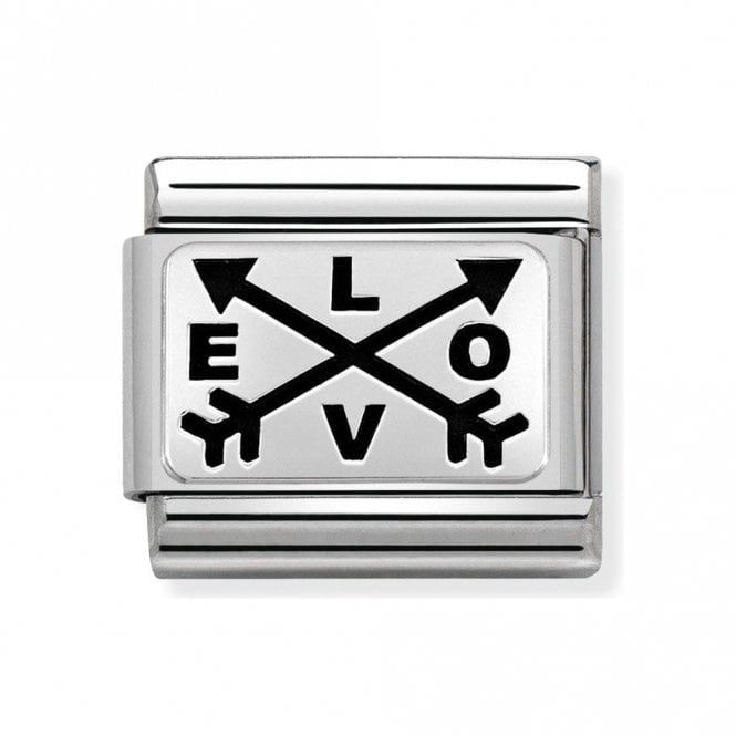 Composable Classic OXYDISED PLATES 2 in steel and 925 silver (41_Double arrow LOVE)