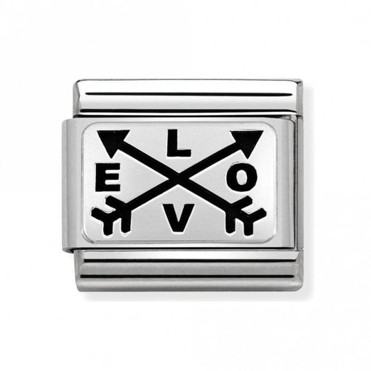 Composable Classic OXYDISED PLATES 2 in steel and 925 silver (41_Double arrow LOVE)