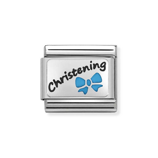 Composable CL OXIDIZED PLATES in steel, enamel and 925 silver (18_Light blue Christening)