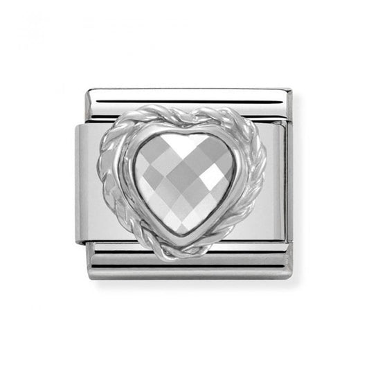 Comp, CL HEART FACETED CZ in stainless steel E 925 silver twisted setting (010_White)