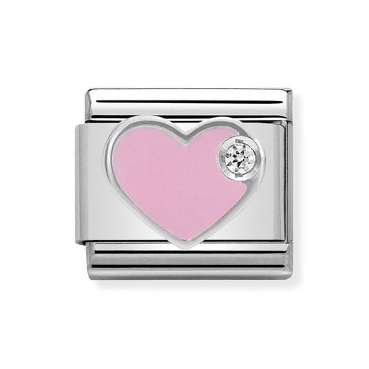 Composable CL SIMBOLS stainless steel, enamel, 1 Cub, Zirc and 925 silver (02_PINK heart)