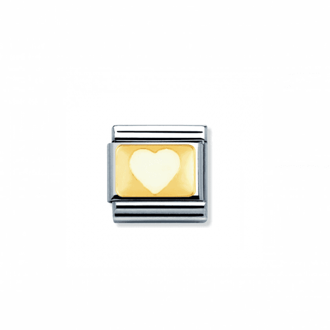 Nomination Enamel white heart on yellow gold plate