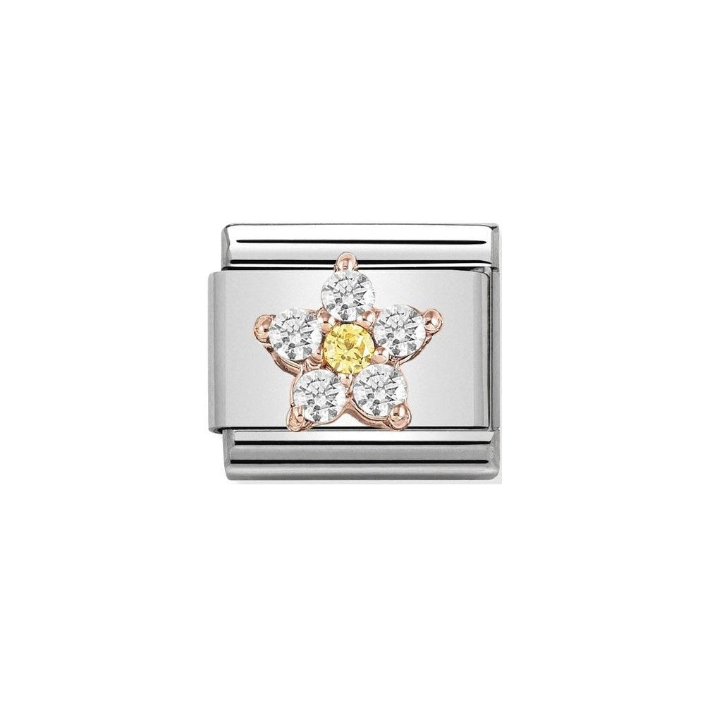 Composable Classic RICH steel, cubic zirconia and 9k rose gold (03_WHITE / YELLOW flower)