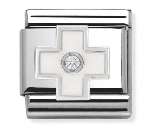 Nomination silver white cross link 330305/04