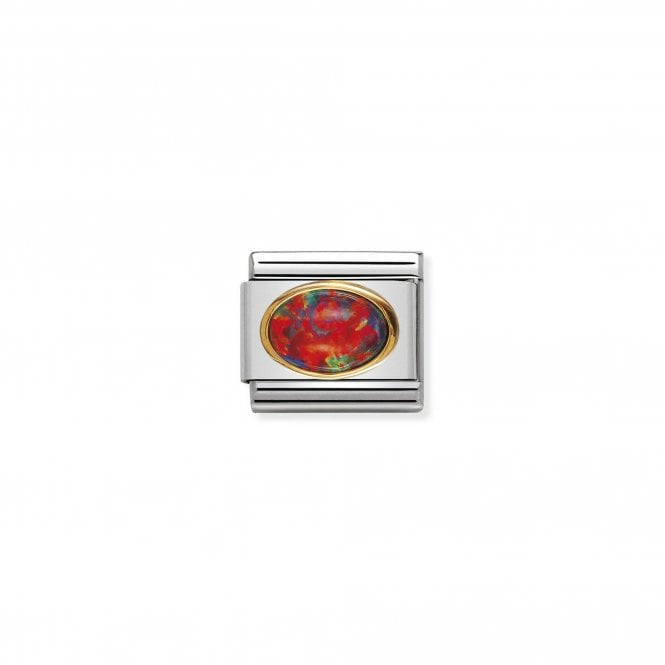 Composable Classic oval hard stones in stainless steel and bonded yellow gold (08_RED OPAL)