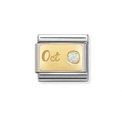 Composable Classic MONTH STONE in steel, stones and bonded yellow gold (10_October WHITE OPAL)