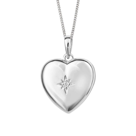 Heart Locket Pendant With Starburst CZ (chain not included)