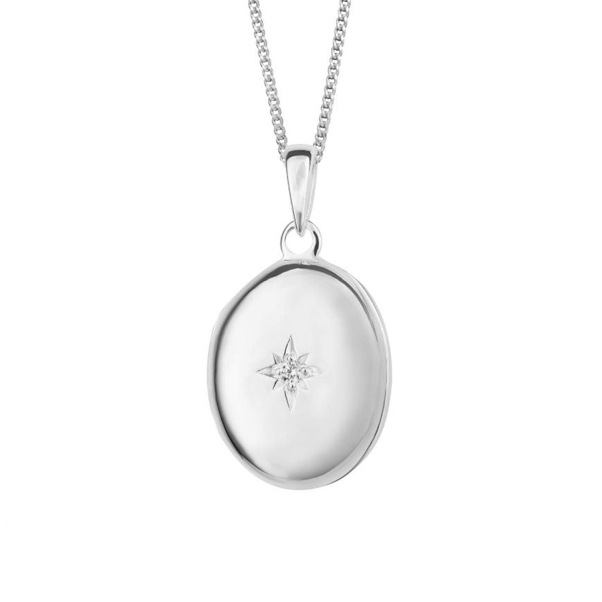 Oval Locket Pendant With Starburst CZ (chain not included)