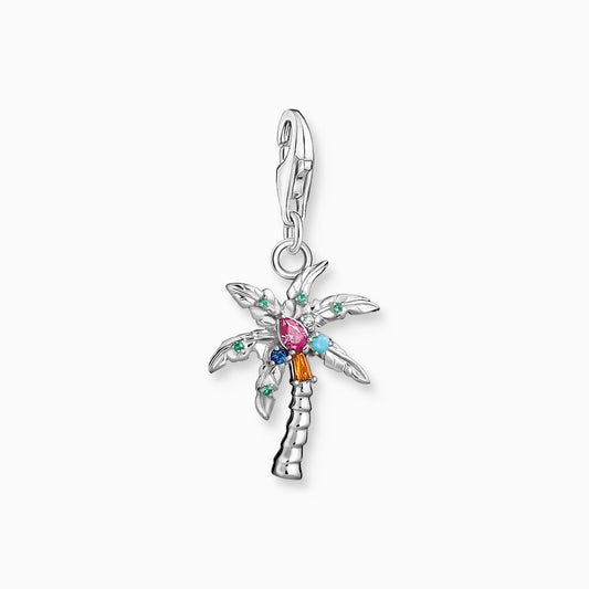 Charm pendant colourful palm tree silver