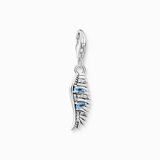 Charm pendant phoenix feather with blue stones silver