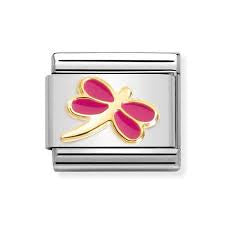 Composable Classic SYMBOLS steel, enamel and bonded yellow gold (57_FUCHSIA dragonfly)