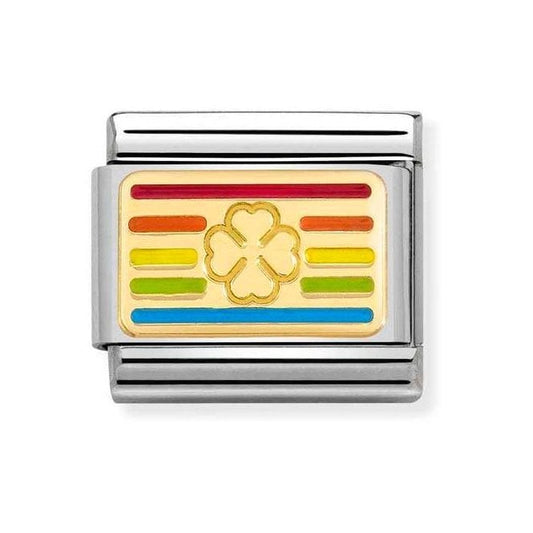 Composable Classic PLATES steel , enamel and bonded yellow gold (25_Rainbow FOUR-LEAF CLOVER flag)