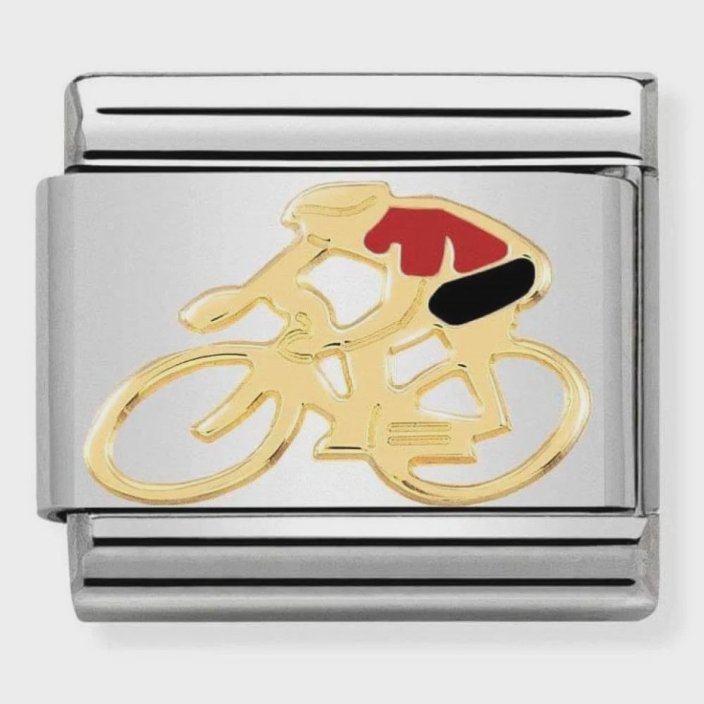 COMPOSABLE Classic SPORTS 1 in stainless steel with enamel and bonded yellow gold (14_Cyclist RED)