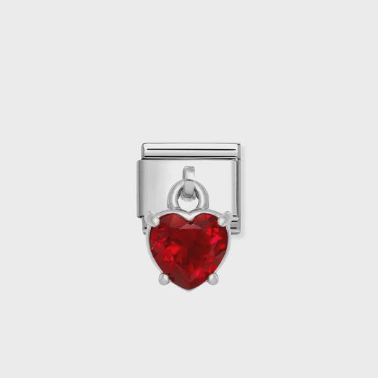 Classic Silver Dangle Red Heart CZ Charm