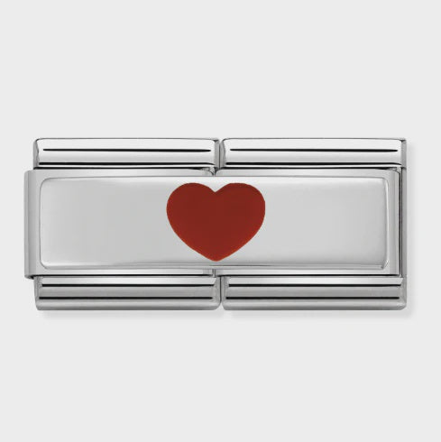 Composable DOUBLE Classic SYMBOLS steel, enamel and 925 sterling silver (10_Red heart in the middle)