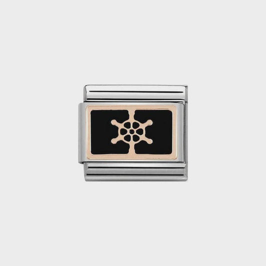 Composable Classic PLATES in stainless steel with 9k rose gold and enamel (17_Boat wheel BLACK)