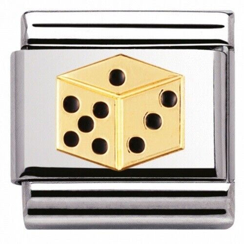 COMPOSABLE Classic GOOD LUCK in stainless steel ,with enamel and bonded yellow gold (11_Dice)