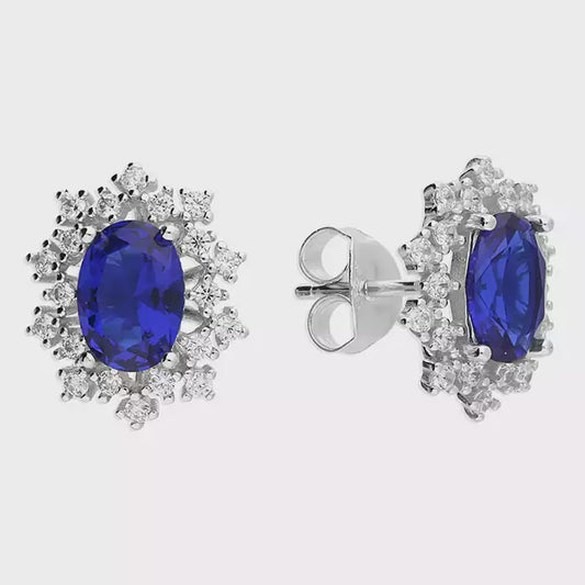 Antique effect white cubic zirconia surround with nano blue centre stud