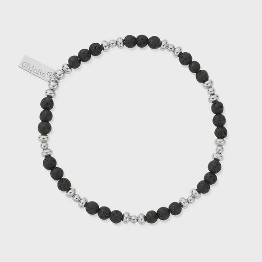 Men's Black Lava Saucer Bracelet SILV
