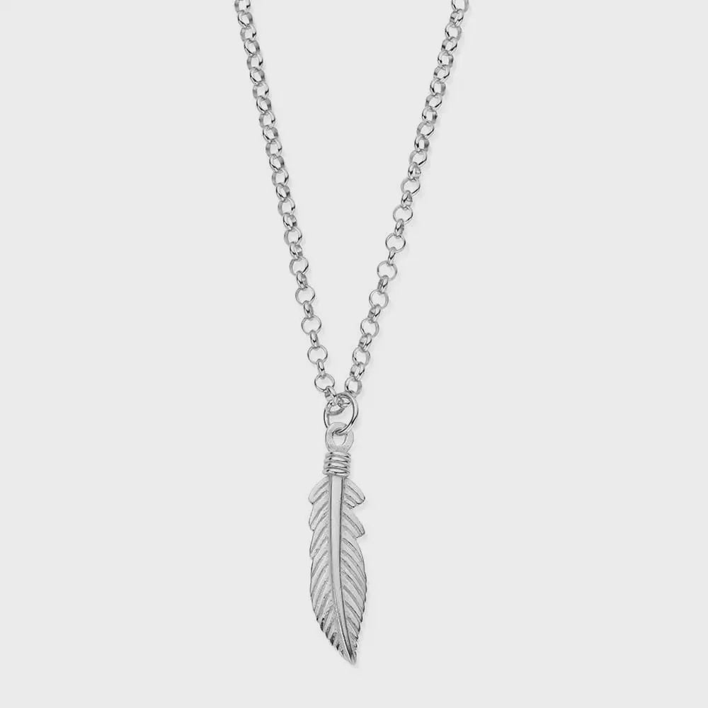 Men's Belcher Chain Feather Necklace SILV