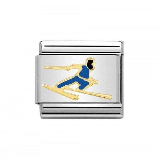 COMPOSABLE Classic SPORTS 1 in stainless steel with enamel and bonded yellow gold (16_Skier BLUE)