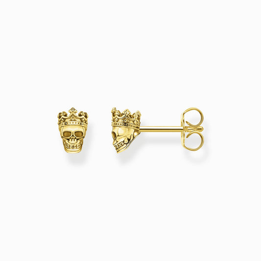 Ear studs skull king 18k gold plated