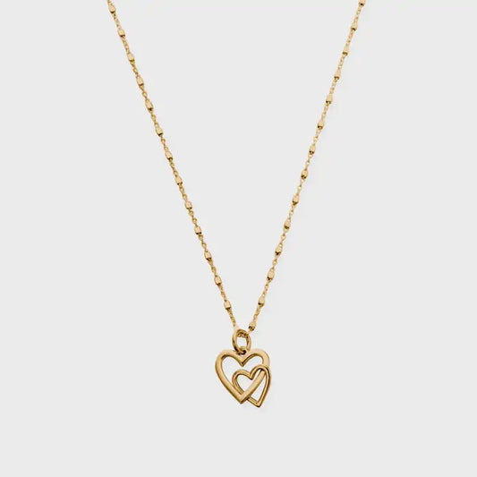 Gold Delicate Cube Chain Interlocking Love Heart Necklace