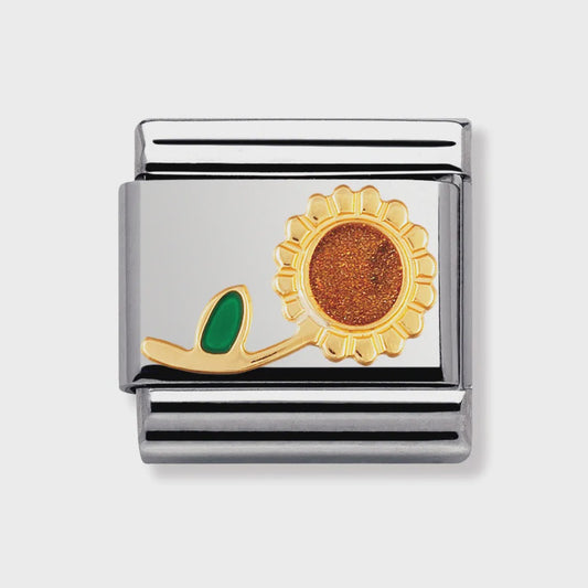 COMPOSABLE Classic NATURE in stainless steel with enamel and bonded yellow gold (26_Sunflower with stem)