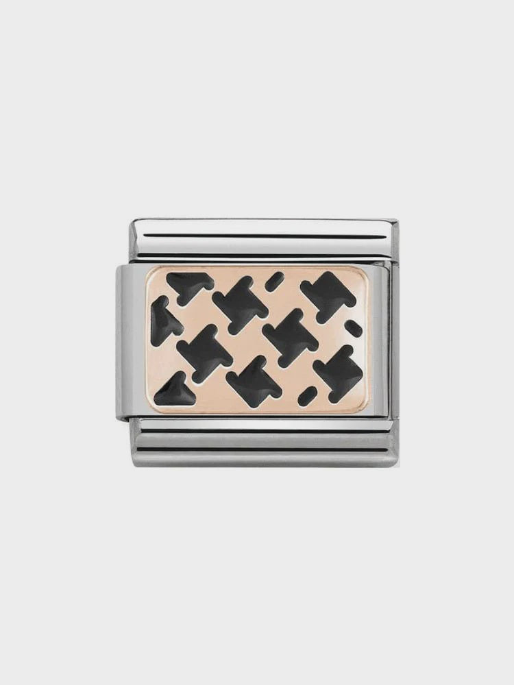 Composable Classic PLATES in stainless steel with 9k rose gold and enamel (01_Houndstooth Black)